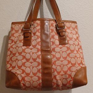 COACH Vintage Shoulder Bag Signature Pink and Tan Tote Model C2K-6019 VINTAGE